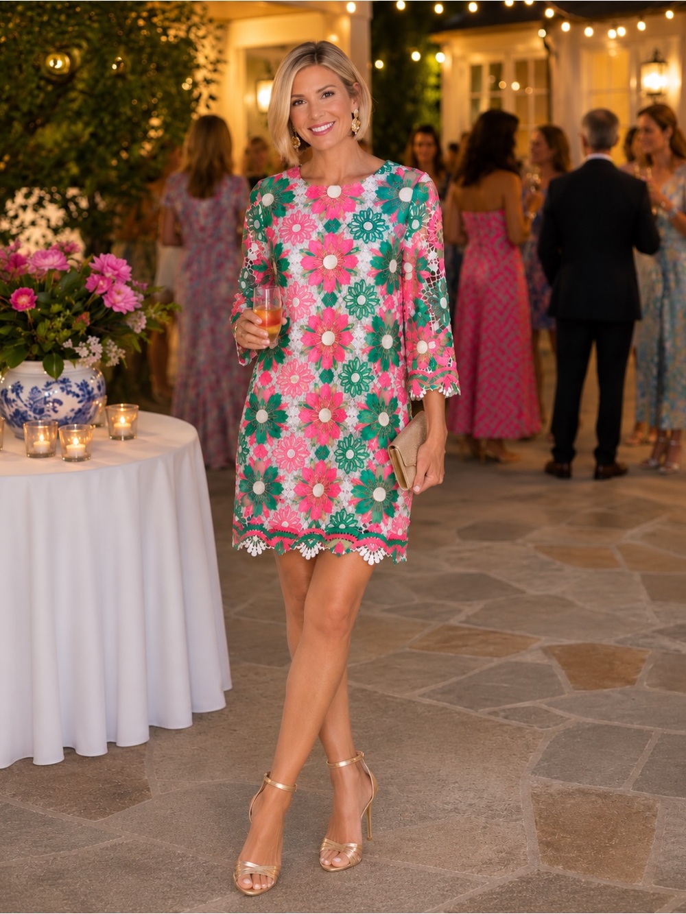 Lilly Pulitzer Cherry Blossom Pink & Green Tile Lace Dress 10